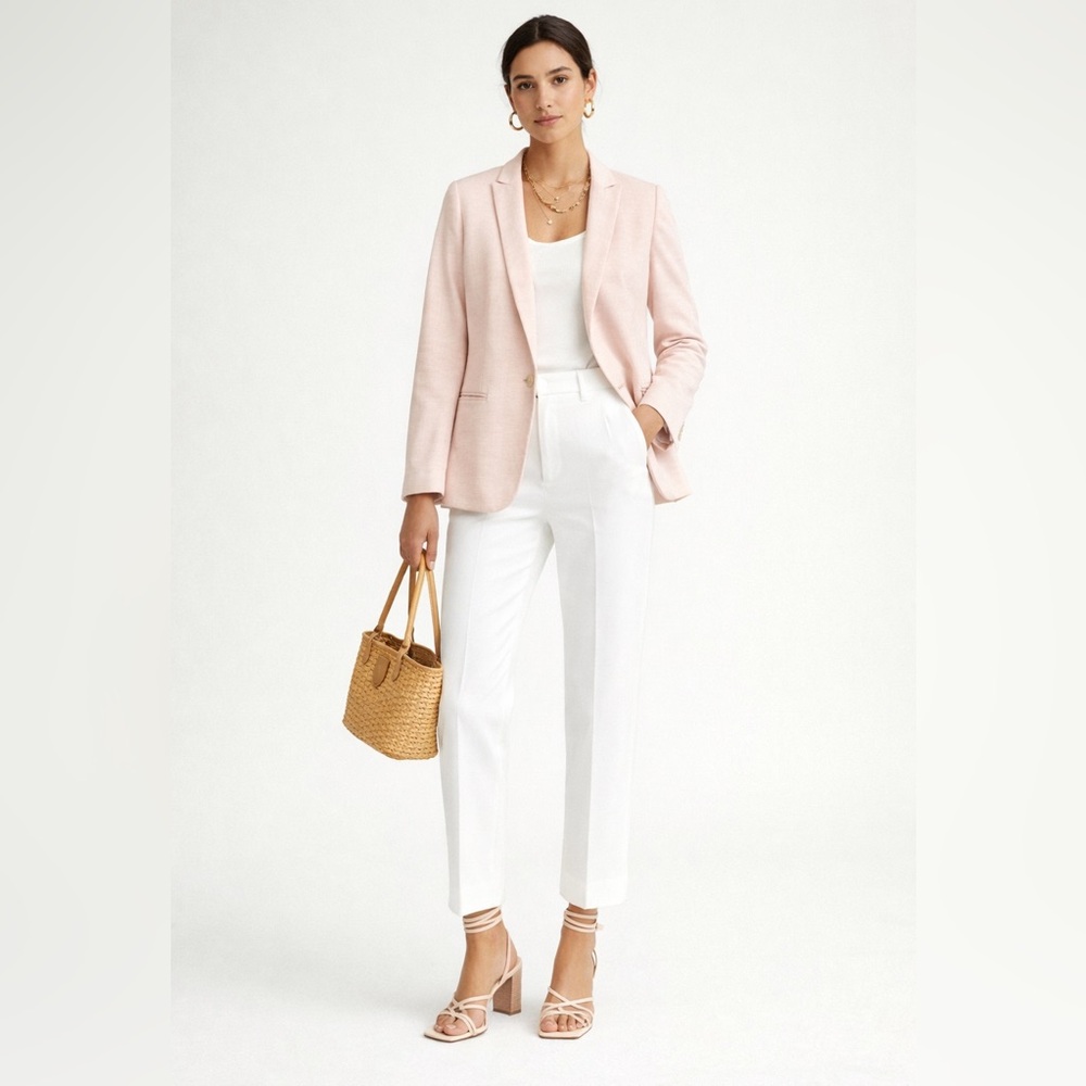 J. Crew blush pink linen blend fully lined one button blazer. Size 8